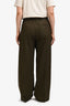 Loewe Green Wool with Black Leather Waistband Trousers Size 44