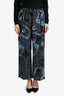 Hermès Black/Blue Silk Graphic Wide Leg Pants Size 40