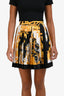 Versace Black/White/Yellow Barocco Print Silk Pleated Mini Skirt Size 36