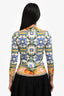 Dolce & Gabbana White/Multi Silk Printed Long Sleeve Top Size 38