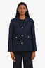 'S Max Mara Navy Linen Single-Breasted Blazer Size 2