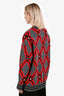 Miu Miu Grey/Red Wool Argyle Crystal Embellished Button Cardigan Size 36