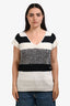 Brunello Cucinelli White/Black Cotton Knit Short Sleeve Top Size XL