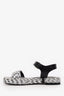 Pre-loved Chanel™ White/Black Woven Rope-Braided Ankle Strap Sandals Size 36