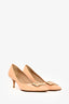 Roger Vivier Cream Patent Pointed Toe Metal Buckle Kitten Heels Size 38.5