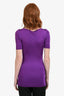 Gucci Purple Knit Gold Detail V-Neck Short Sleeve Top Size S