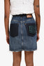 Miu Miu Blue Denim Medium Washed Embellished Studded Pocket Midi Skirt Size 38