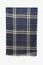 Burberry Navy Wool Silk Tartan Patterned Scarf