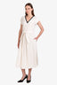 Brunello Cucinelli White Pinstripe Cotton Vneck Belted Midi Dress Size XS