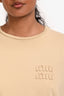 Miu Miu 2023 Beige Logo Patched Distressed Long Sleeve Top Size XS