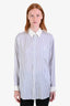 Celine White/Blue Pinstripe Silk Button Down Shirt Size 34