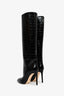 Paris Texas Black Leather 105 Croc-Effect Knee Boots Size 37.5