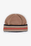 Bonnet Burberry en cachemire côtelé beige à rayures