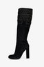 Etro Black Suede Embroidered Knee-High Boots Size 37
