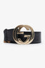 Gucci Black Leather GG Monogram Belt Size 85/34