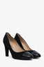 Pre-loved Chanel™ Black Grosgrain Fabric Patent Leather CC Cap Toe Pumps Size 38.5