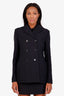 Christian Dior Black Wool Silk Double Breasted Blazer Size 8