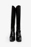 Prada Black Patent Leather Block Heel Square Toe Knee High Boots Size 40