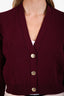 Pre-loved Chanel™ Burgundy/Green CC Cashmere CC Gold Button Crop Cardigan Size 34
