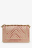 Pre-loved Chanel™ 2019 Beige/Pink Raffia Chevron Quilted Small Boy Flap Bag