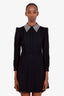 Saint Laurent Black Wool Crepe Rhinestones Long Sleeve Dress Size 36
