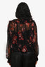 Alexander McQueen Black/Red Sheer Silk Long Sleeve Blouse Size 42