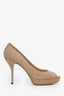 Gucci Tan Suede Chain Detail Peep Toe Pump Size 40
