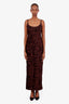 Max Mara Pianoforte Brown Velvet Embroidered Beaded Dress Size 10