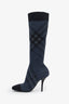 Burberry Blue Check Knitted Sock Boots Size 37.5