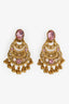 Boucles d'oreilles clips Oscar de la Renta en métal doré et cristal rose