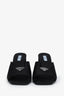 Prada Black Satin Enamel Triangle Logo Open Toe Heels Size 39
