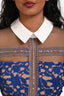 Self-Portrait Blue/Beige Embroidered Floral Collared Short Sleeve Midi Dress Size 0