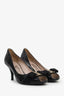 Salvatore Ferragamo Black Patent Leather Vara Bow Talia Open Toe Pumps Size 5.5