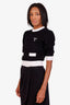 Pull court Prada noir/blanc à logo brodé, manches courtes, taille 38