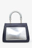 Christian Dior Blue Leather Top Handle Bag With Strap