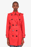 Burberry London Red Nylon Double Breasted Trench Coat Size 38 with Belt