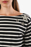 Saint Laurent 2016 Black/White Striped Star Bold Neck Long Sleeve Top Size XS