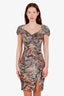 Bluemarine Snake Print Ruched Short Sleeve Midi Dress Size 38