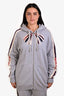 Gucci Grey Cotton Bow Applie Logo Stripe Zip Up Hooded Sweatshirt Size L