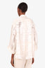 Brunello Cucinelli Cream Silk Sheer Patterned Button Up Three Quarter Sleeve Top Size Small