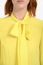 Gucci Neon Yellow Silk Long Sleeve Tie Front Blouse Size 38