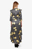 Ganni Black/Yellow Patterned Wrap Maxi Dress Size 38