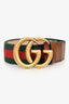 Gucci Green/Red Web Brown Leather GG Belt Size 90/36