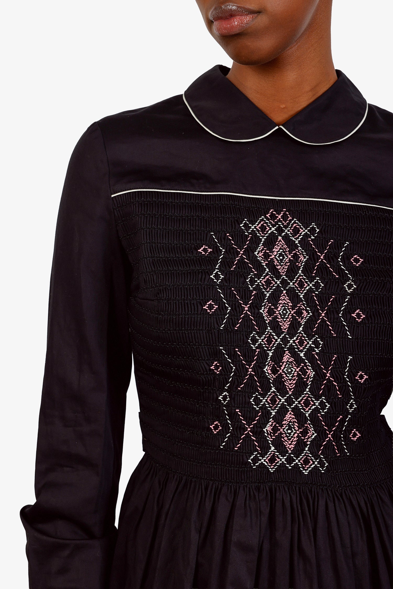 Miu Miu Black Cotton Embroidered Belted Mini Dress Size 38 – Mine