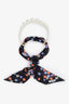 Miu Miu Black Silk Floral Faux Pearl Necklace