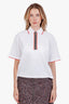 Burberry White Cropped Collar Zip Up Shirt Size M
