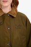 Miu Miu Army Green Viscose Cotton Wax Finish With Corduroy Collar Embroidered Logo Jacket Size 36