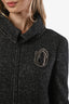 Pre-loved Chanel™ 2005 Grey Wool Camellia Pin Zip Up Long Coat Size 38