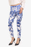 Roberto Cavalli Blue/White Cotton Floral Capri Pants Size 40