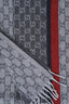 Gucci Grey Cashmere GG Logo Fringe Scarf
